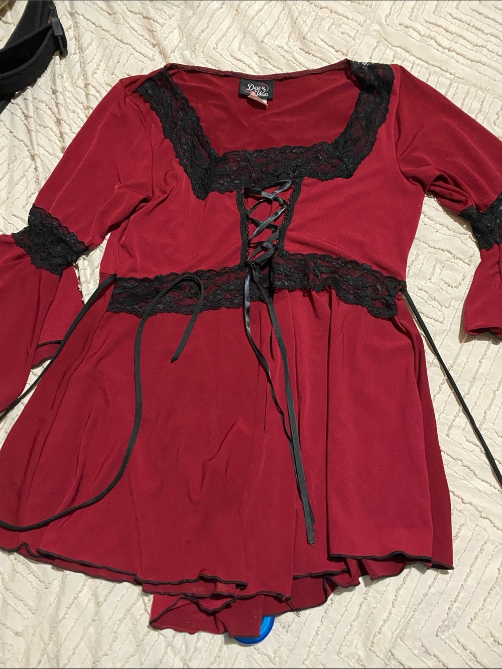Dolls Kill Red Lace-Trim Corset Babydoll Top